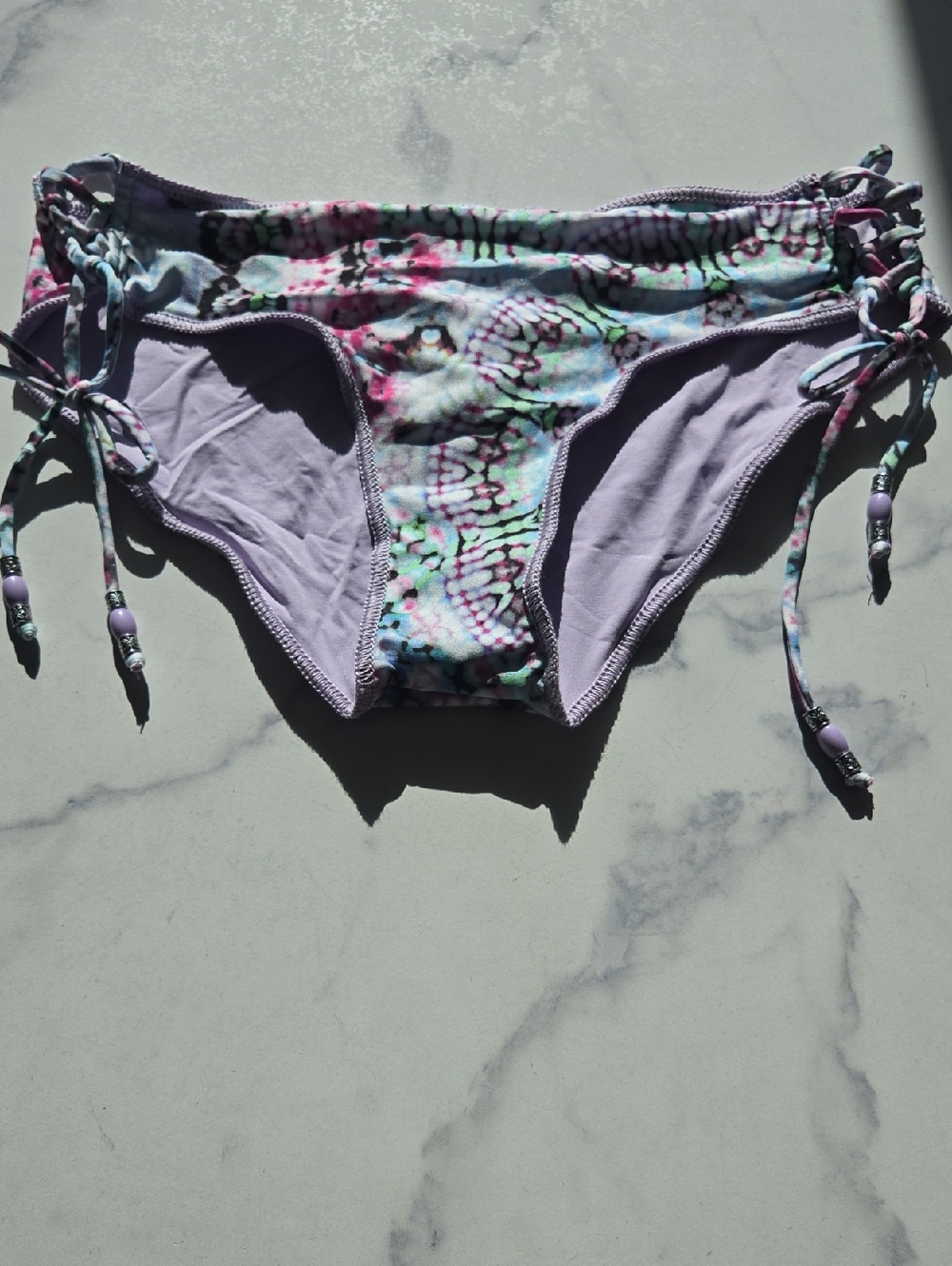 Becca Peace and Love Corset-Tie Hipster Bikini Bottoms Multi Swimsuit Size L NWT - Picture 3 of 9